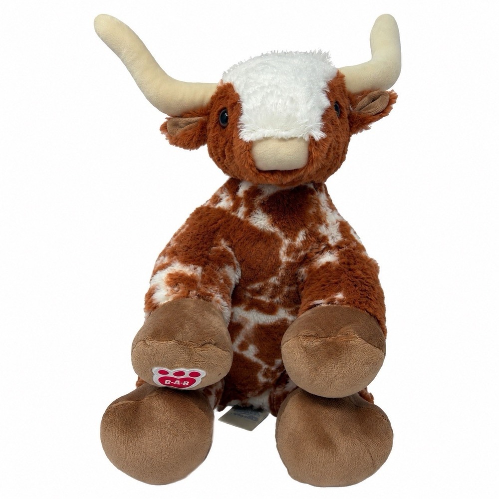 Build-A-Bear Longhorn Cow Plush Brown White Stuffed Animal BAB 12"